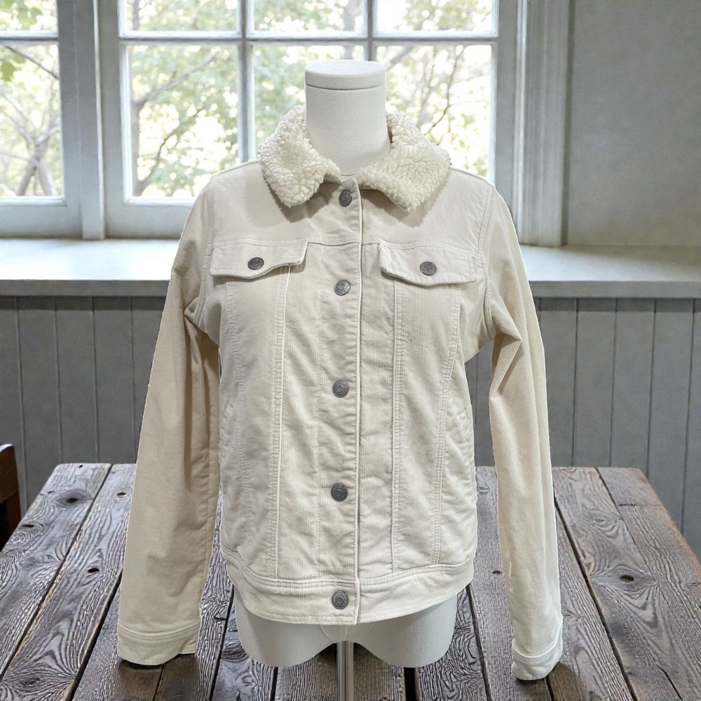 Sherpa Collar Corduroy Jacket‎ Cream Cozy Fall Winter Juniors XL Womans S